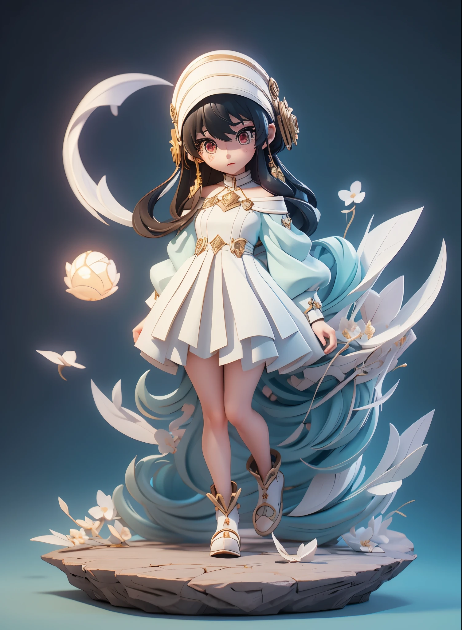 Anime character with long hair and white dress, cyan eyes, 2. 5 d cgi anime fantasy artwork, Official Character Art, cushart krenz key art feminine, shadowverse character concept, 3 d render official art, anime goddess, jrpg character art, render of a cute 3d anime girl