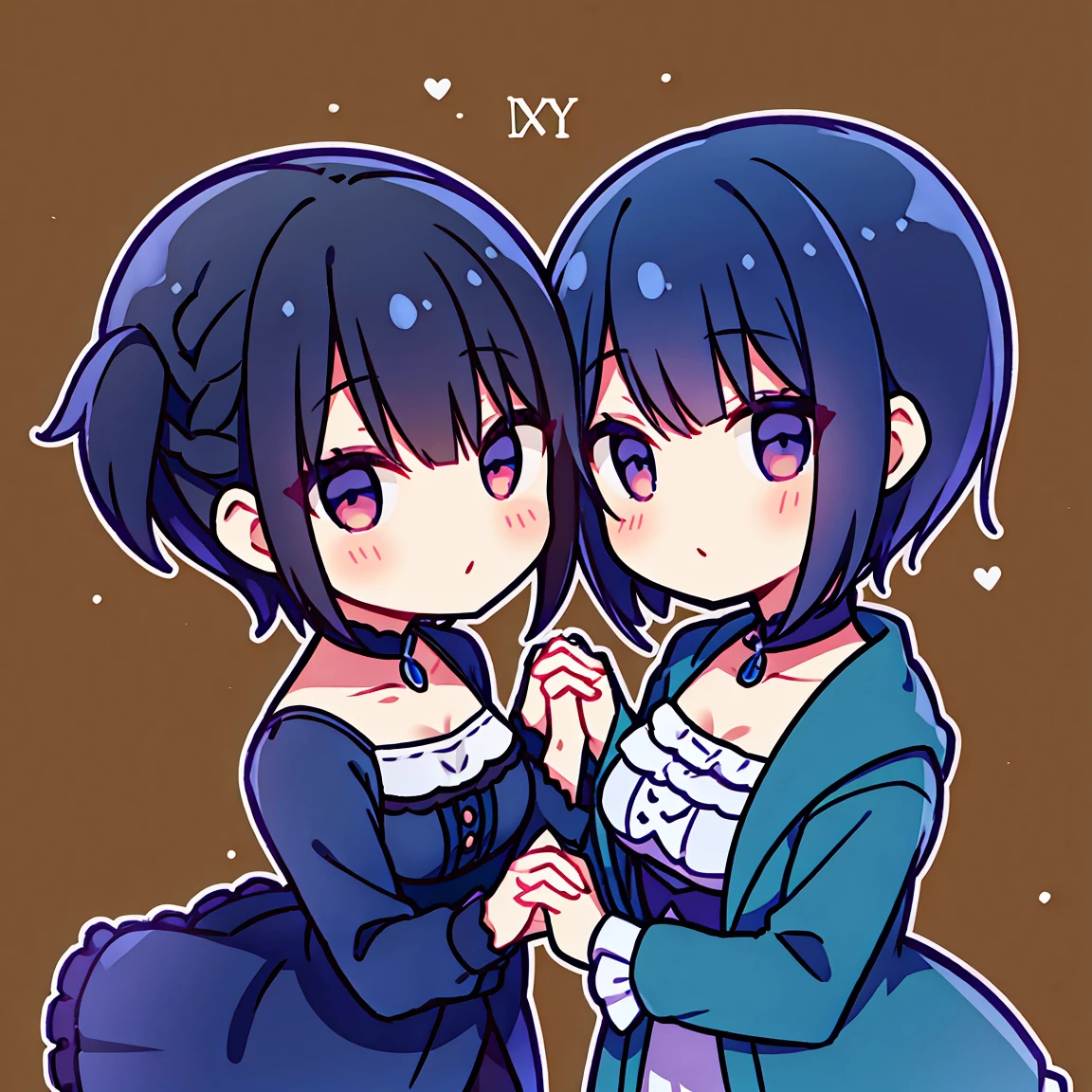 love between vampires、Short black hair、Blue hair short、Holding hands