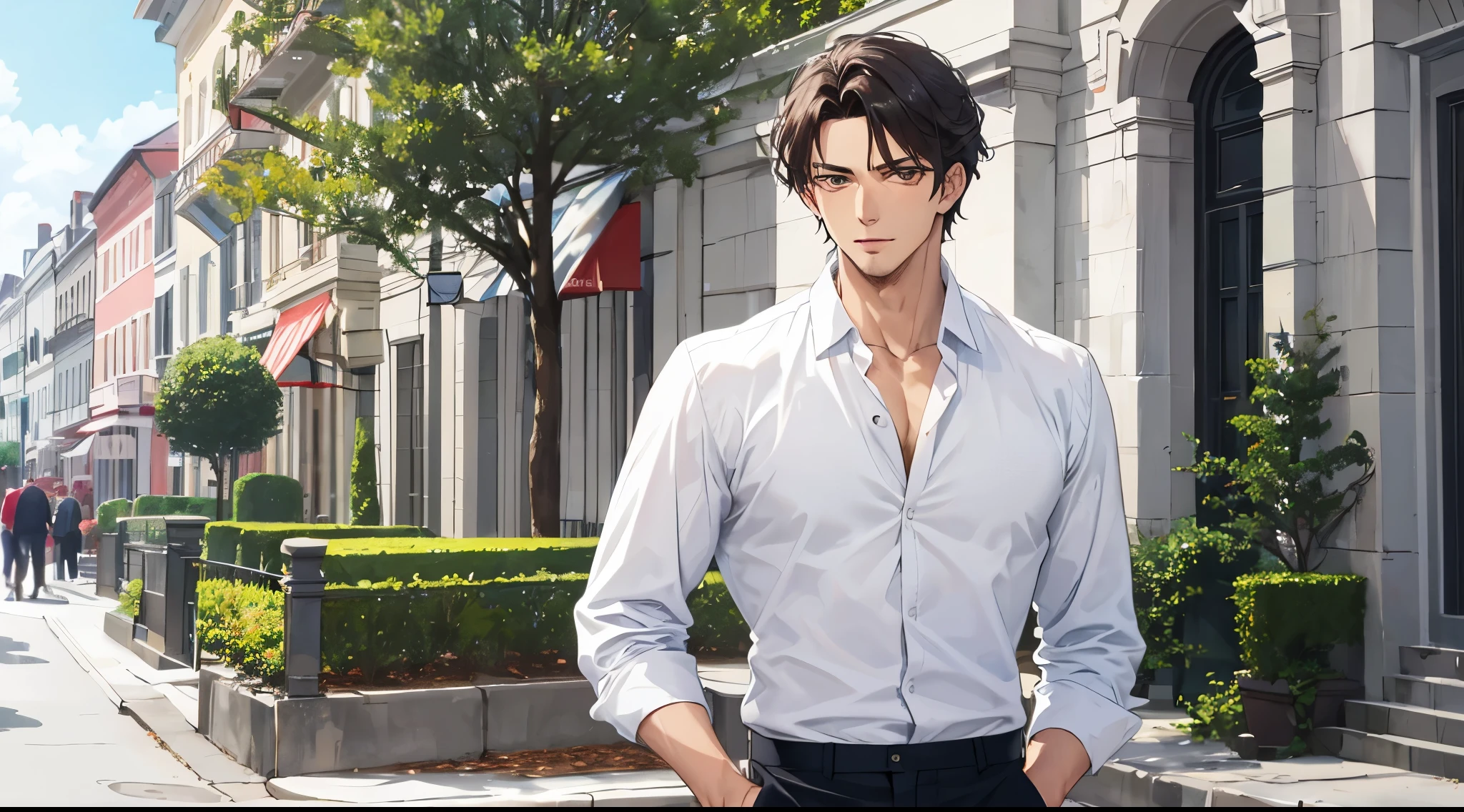 Handsome guy in white shirt,On the outside,Animate
