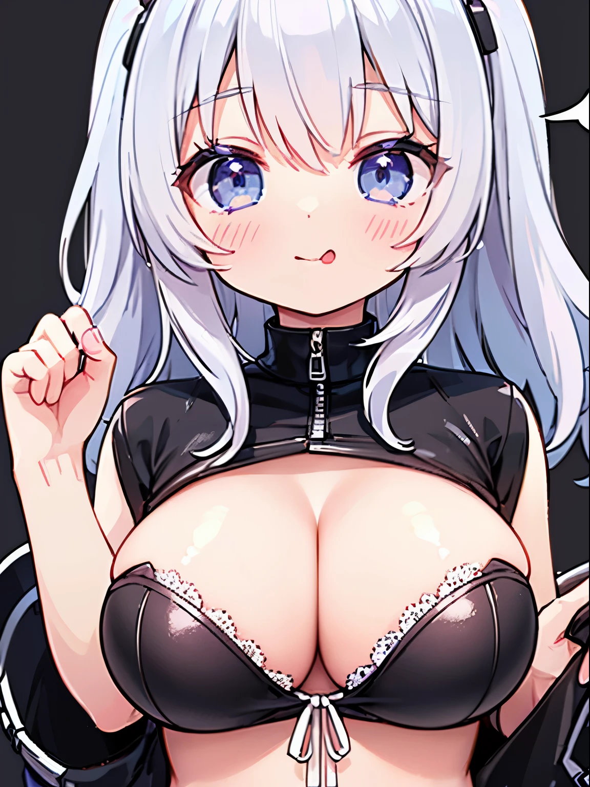 a sticker、おっぱいのa sticker、Super close-up of the chest、Colossal tits、cleavage of the breast、Depiction of only the chest、tongue、sticking out the tongue、No background、white backgrounid、
