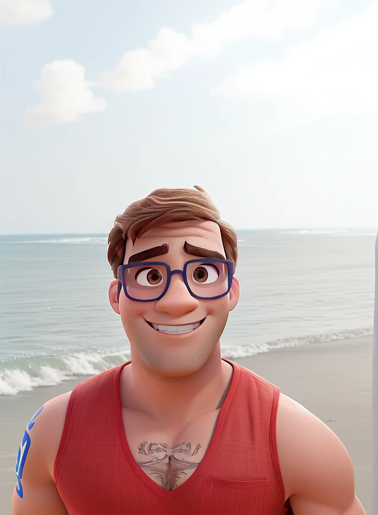 Um homem estilo Disney Pixar, shirtless wearing high quality glasses, melhor qualidade