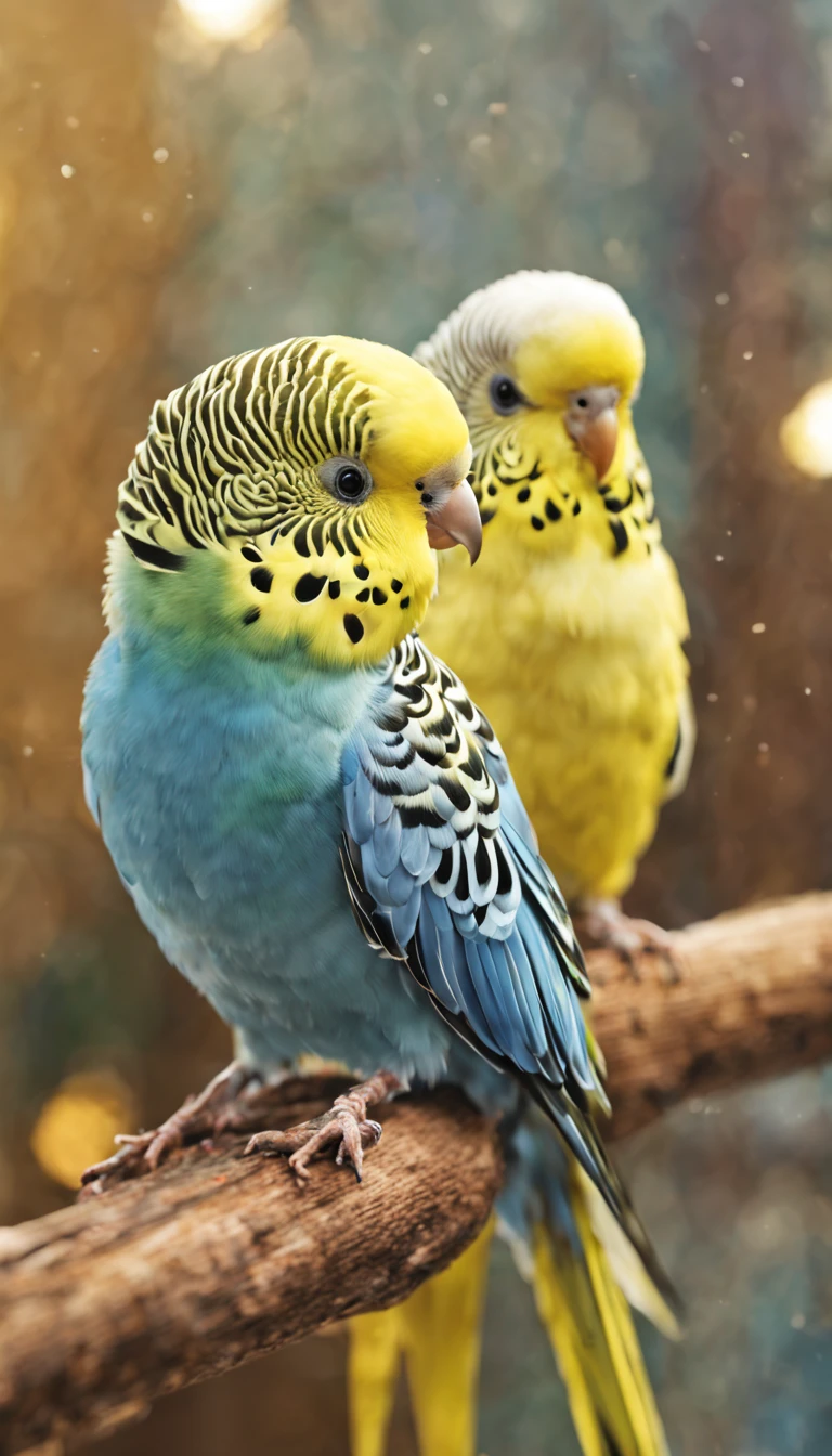 (budgie),(little bird),(yellow color), very cute, cerebrate christmas,in the room,bird photo, best quality, masterpiece, 8K