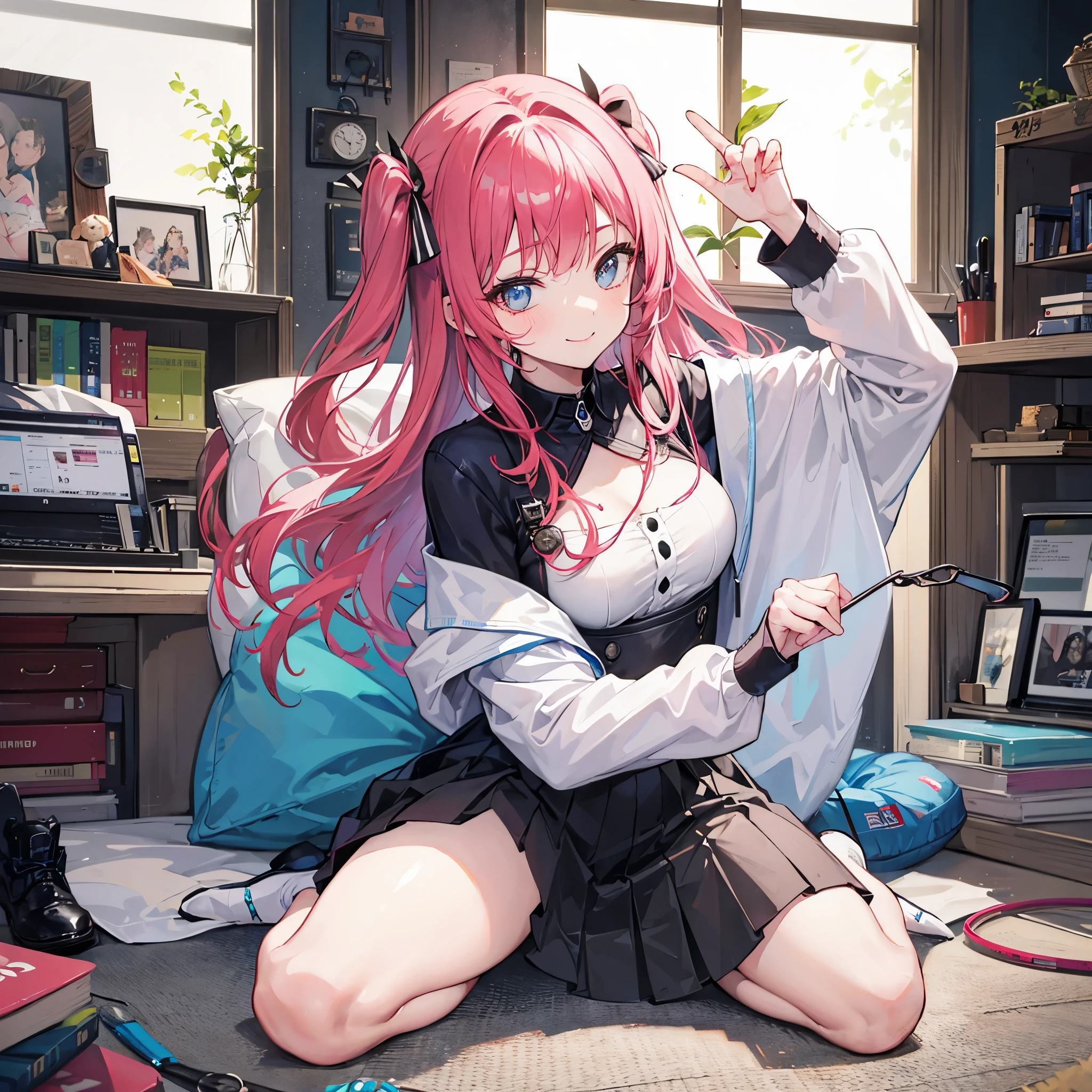 girl with、I'm tired、a smile