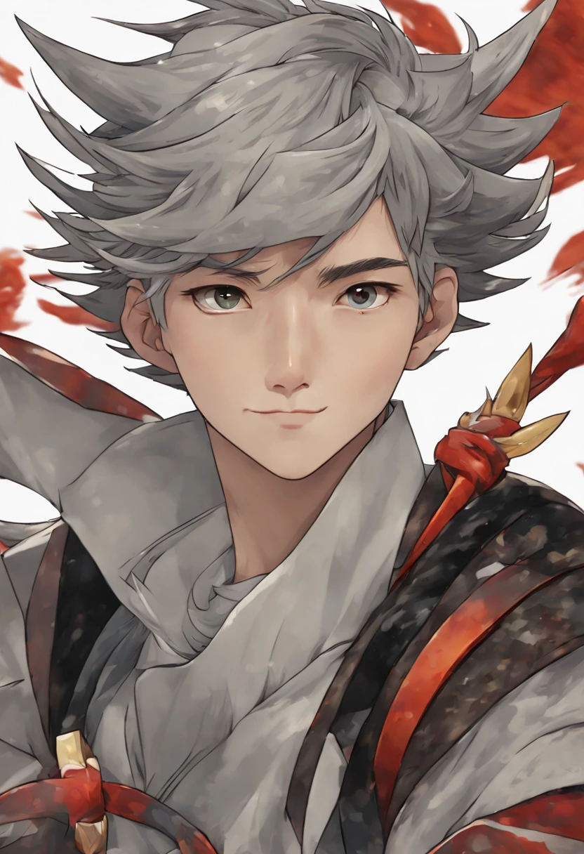 Ink wind, A handsome boy, Close-up of people, The background is a Chinese dragon, Just in time for the arrival of the New Year 2024, Festive atmosphere, grey hair, smile, crew cut, stereogram, motion blur, dithering, close-up, cowboy shot, close-up, anime, masterpiece, high quality, high details, UHD, textured skin