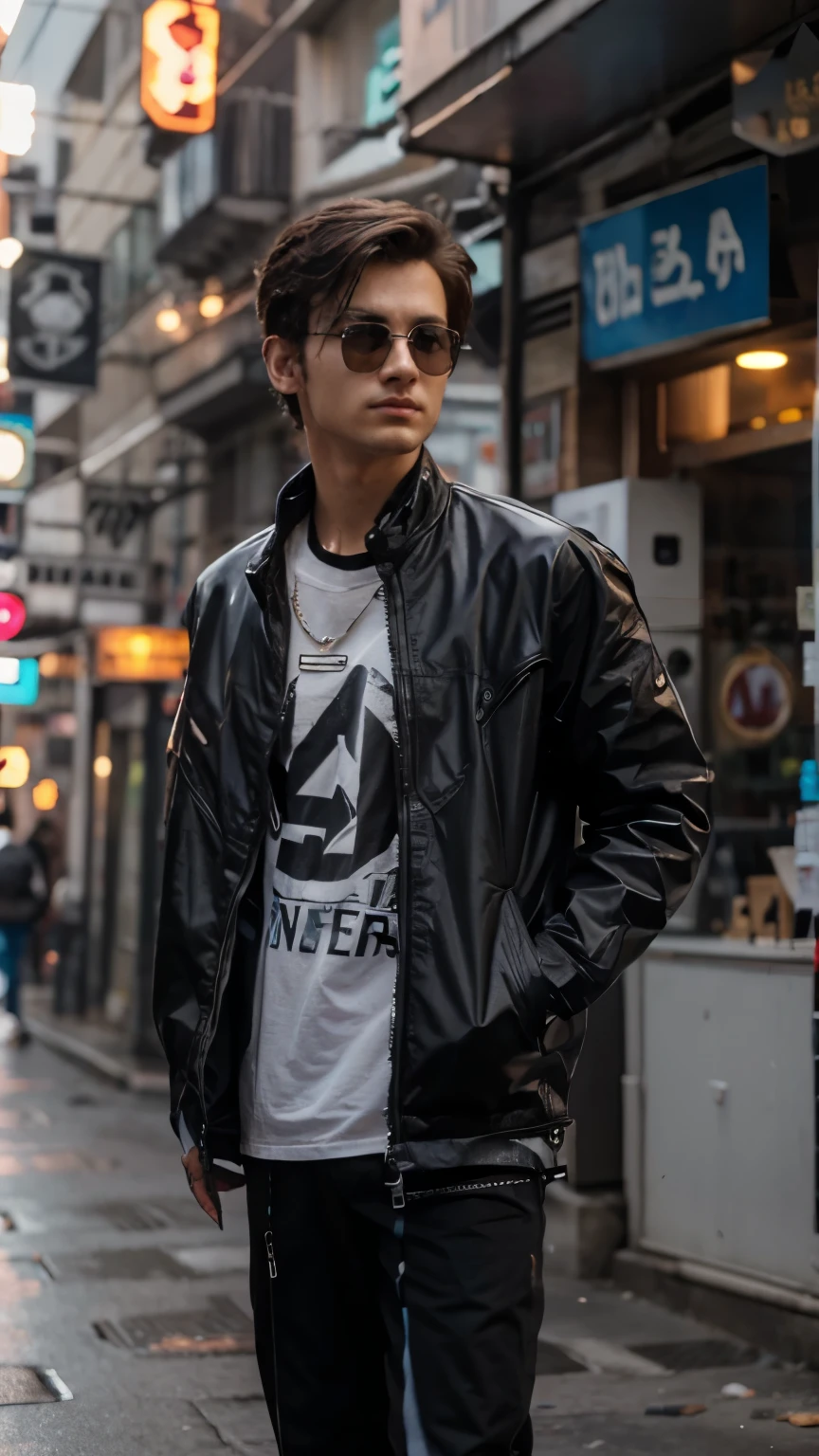 Change background cyberpunk handsome boy, realistic, face, 8k, ultra realistic,