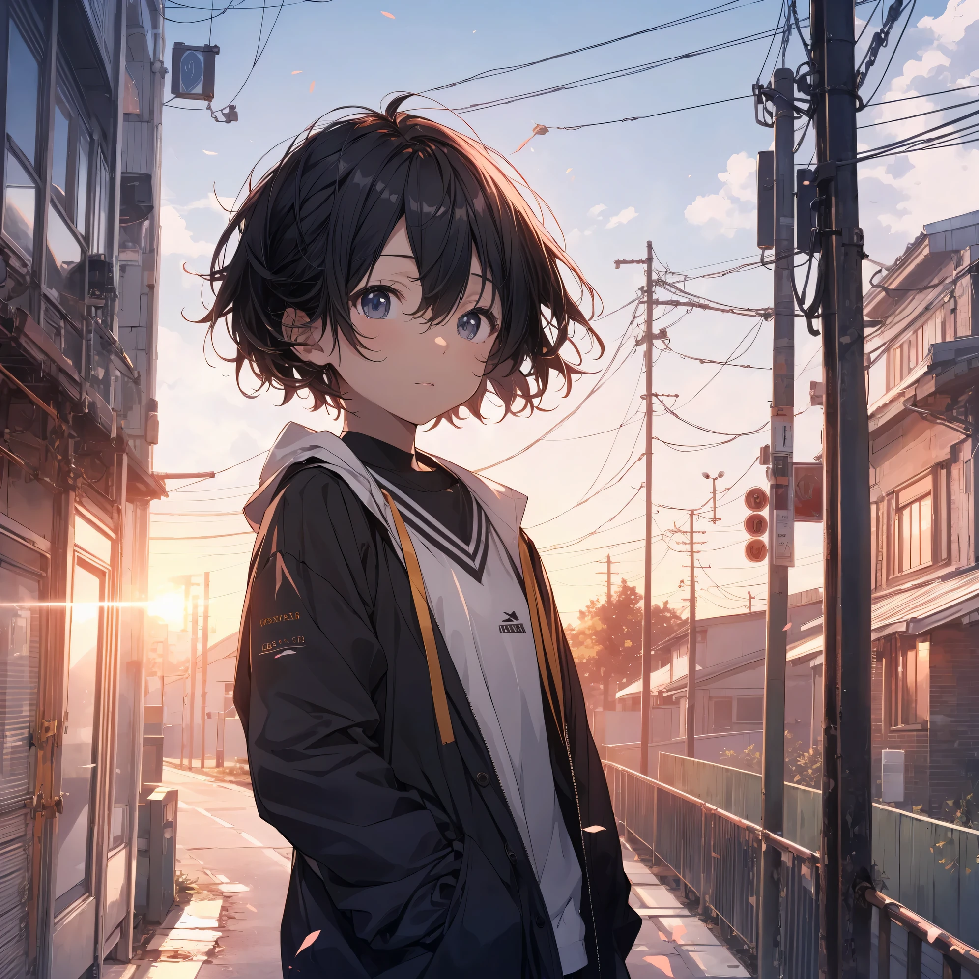 hokusaitest, hokusai, short hair, bangs, hair ornament, (purple eyes:1.1), purple hair, flower, hair flower, hair bun, single hair bun,
BREAK long sleeves, jacket, pants, hood, official alternate costume, hoodie, black pants, hood down, casual, hooded jacket, white hoodie,
BREAK outdoors, city,
BREAK looking at viewer, BREAK (masterpiece:1.2), best quality, high resolution, unity 8k wallpaper, (illustration:0.8), (beautiful detailed eyes:1.6), extremely detailed face, perfect lighting, extremely detailed CG, (perfect hands, perfect anatomy), additional lighting