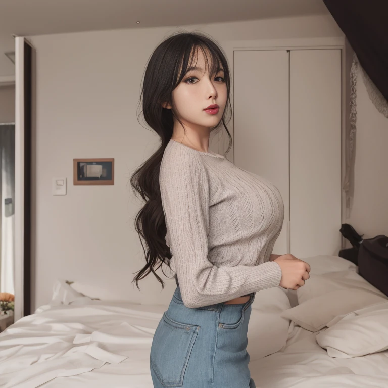 Couple woman in skirt posing on bed in bedroom, Korean girls, gorgeous young korean woman, Thin waist and thick hips, beautiful south korean woman, korean woman, thicc, Good young girl, beautiful young korean woman, Attractive posing, Wear tight clothing, asiagirl, beautiful asiagirl, cute women, 2 4 year old female model