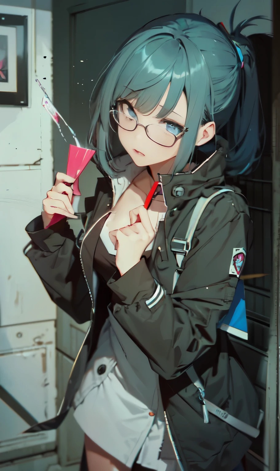 dishevled hair、blunt bangs、bob cuts、monochromes、grayscales、Onepiece、dishevled hair、slovenly、Cross-eyed、Drunk、Turned、( Silly / Sexual ecstasy)、Turned、eye glass、top-quality, Photorealistic, An ultra-fine illustrations, beautiful attractive anime girl, miku hatsune, Slender body, Tied hair, one girls, a photo of girl, Full body shot, Beautiful blue eyes, Turned,