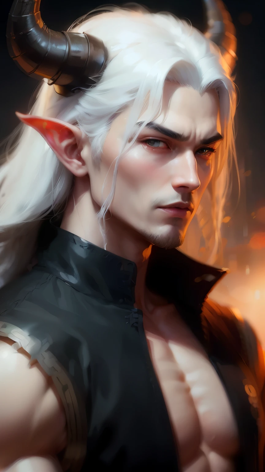 a close up of a man with white hair wearing a horned headdress, fit male demon with white horns, heise jinyao, zhao yun, game cg, inspired by Guan Daosheng, wuxia, by Yang J, noble elf male in black robes