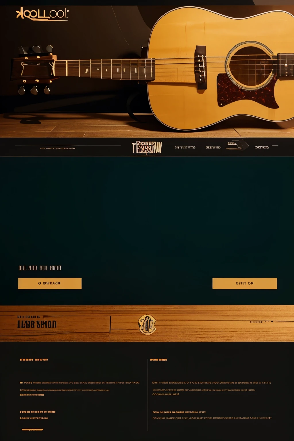 a modern musical website for selling guitar lessons online, also personel brand guitars, acoustic guitar theme, woodish tone, suitable colour combinations for buttons , menus etc, 4k, cool animations, attractive