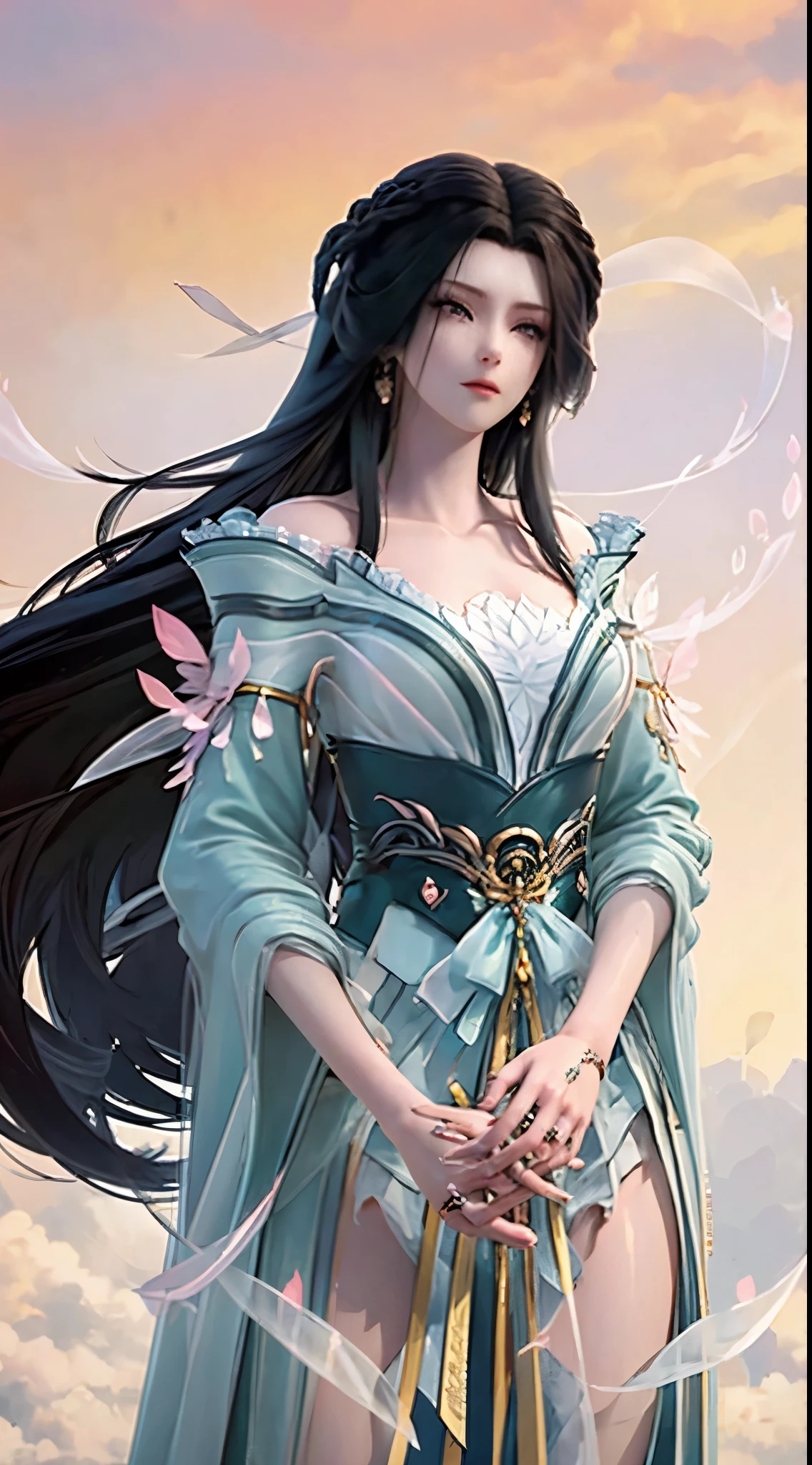 Wearing a veil and pink flowers，Close-up of a woman wearing a white gauze skirt, Ethereal beauty, ((beautiful fantasy empress)), guweiz, beautiful fantasy empress, beautiful and elegant elf queen, pale milky white porcelain skin, porcelain white skin, Beautiful youthful temperament, Inspired by Huang Ji, Ethereal fantasy, Popular topics on cgstation, Ethereal!!! hyper realisitc, 8K))