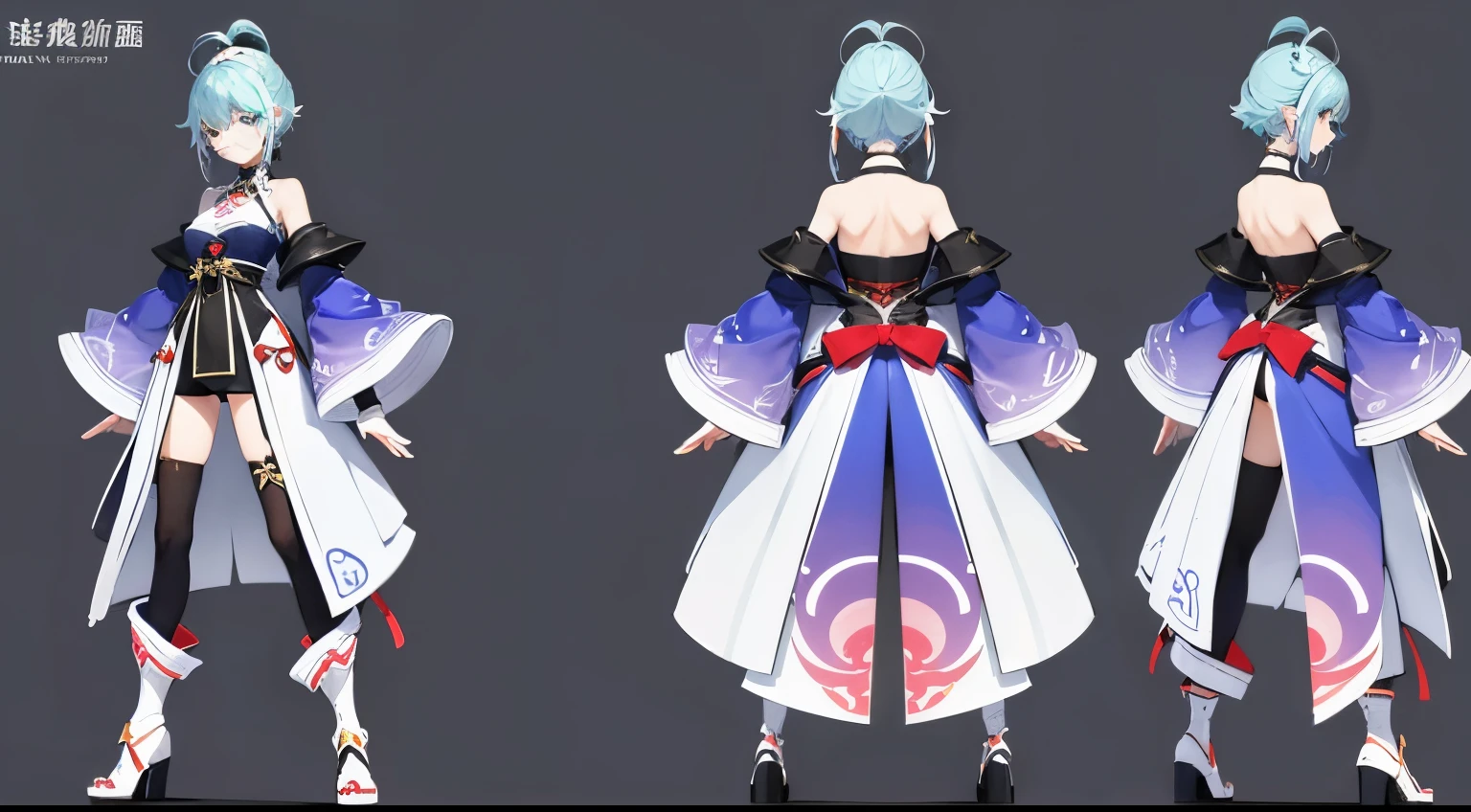 characters reference sheet, Best Character Design Table, 1人の女性, 20yr old, ((Azure fantasy character)), dressed in《blade and soul》and granada espada mixed clothing, Complete whole body, ((Front view and rear view only)) Light theme clothing design, Symmetrical elements in clothing, Clothing simulation detection like CLO, marvelous designer, 8K分辨率, Ultra HD image output