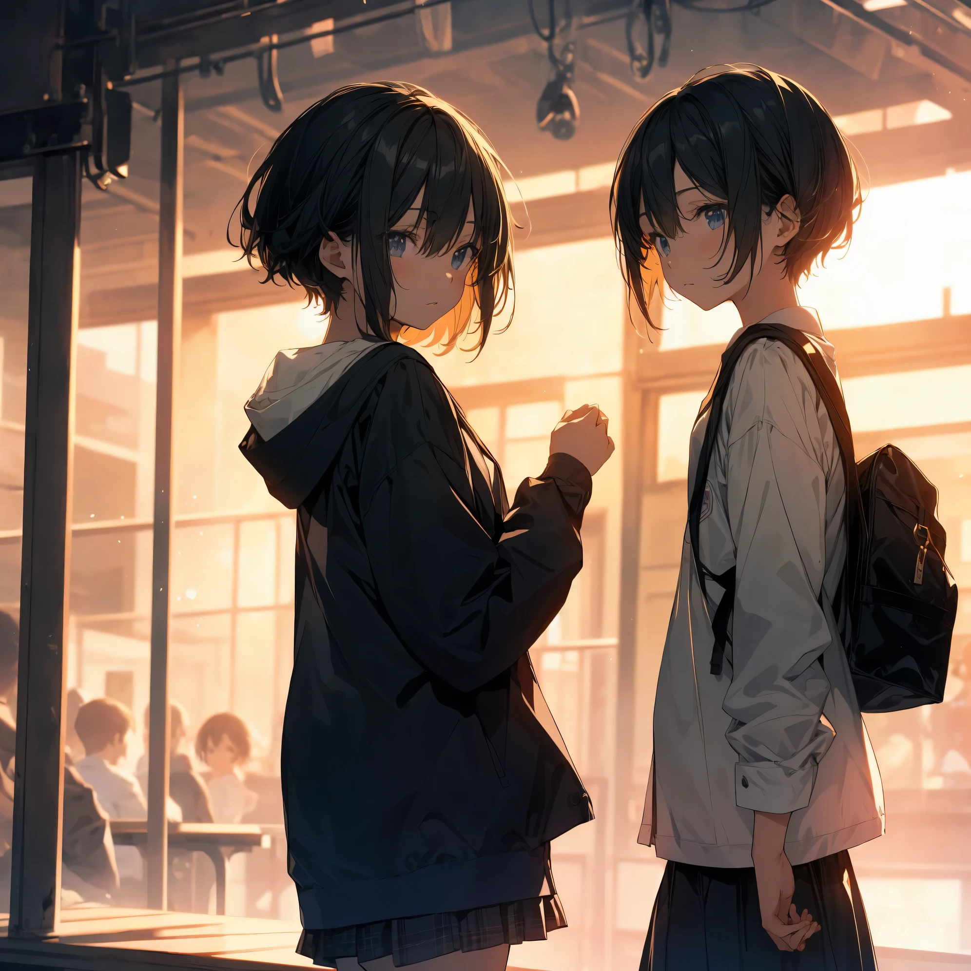 Super high quality by the art god, Ultra-detailed, High resolution, anime moe art style, best anime 8K konachan wallpaper, Pixiv Contest Winner, Perfect Anatomy, BREAK,(Draw a girl sleepily walking to school. ),BREAK, 1girl in, (Solo,Lori,,13yea:1.3),Full limbs, complete fingers,a junior gynous attraction, (Very short hair), Sleeping hair, hair messy, flat chest, Small butt, groin, Small eyes,Beautiful detailed black eyes, Well-proportioned iris and pupils, disgusted eye, High resolution detailed hair, School uniform, Skirt, On the way to school. BREAK,Ultra-detailed細なスキン, Best lighting by famous artists, 8K, Illustration,
