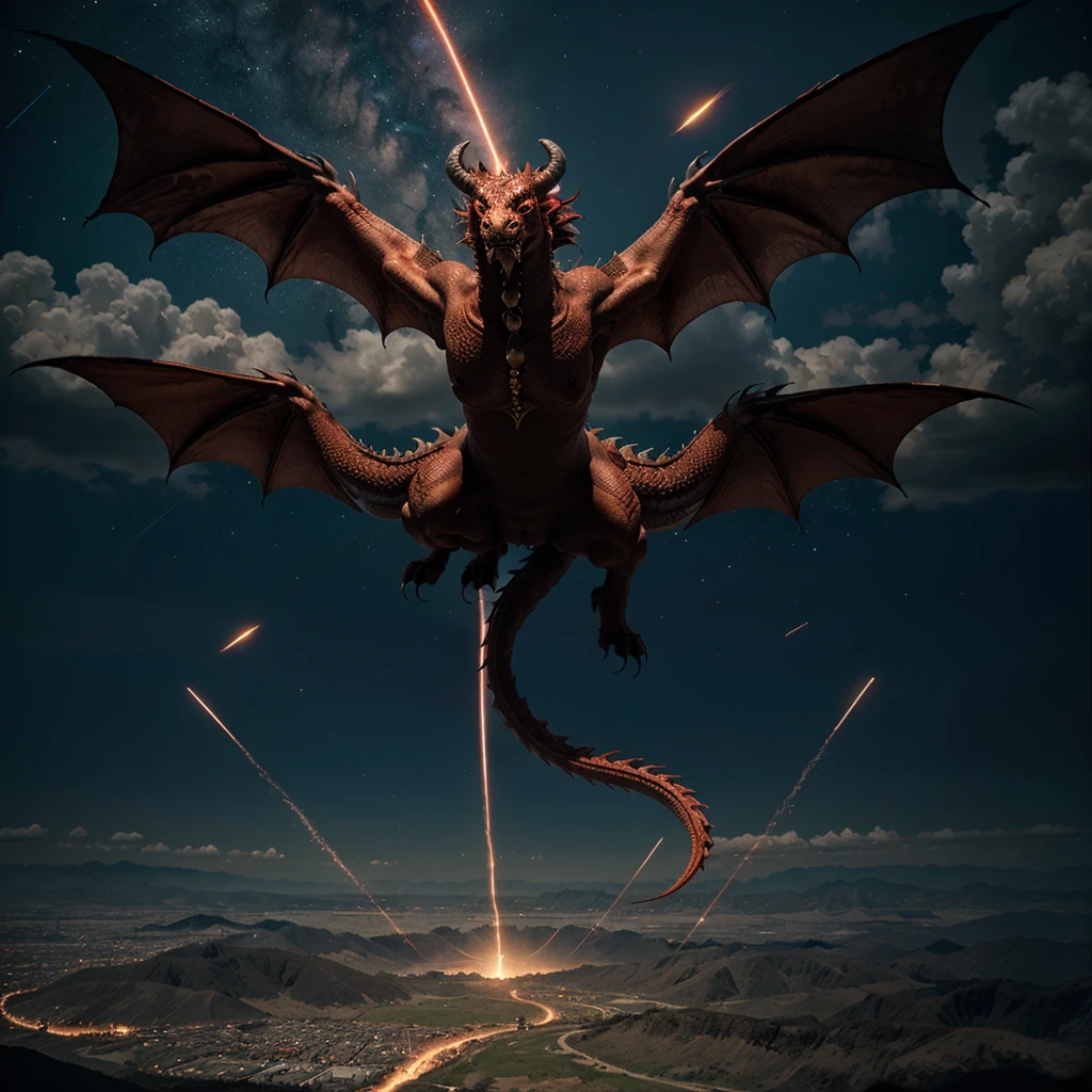 And another sign appeared in the sky: it was a huge red dragon with seven heads and ten horns and a crown on each head. With his tail he dragged a third of the stars from the sky and threw them to the earth.