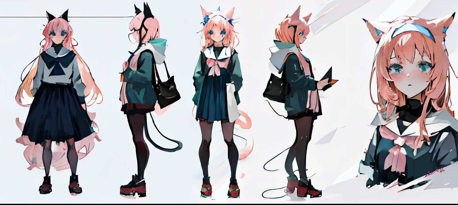 anime figure design of a girl with pink hair and a cat ears, a hyperrealistic school girl, anime concept art, hyperrealistic school girl, anime figure design, anime figure art, anime cat girl, realistic school girl, attractive cat girl, detailed anime figure art, fleet style, 非常美丽的anime cat girl, anime figure, cute anime cat girl