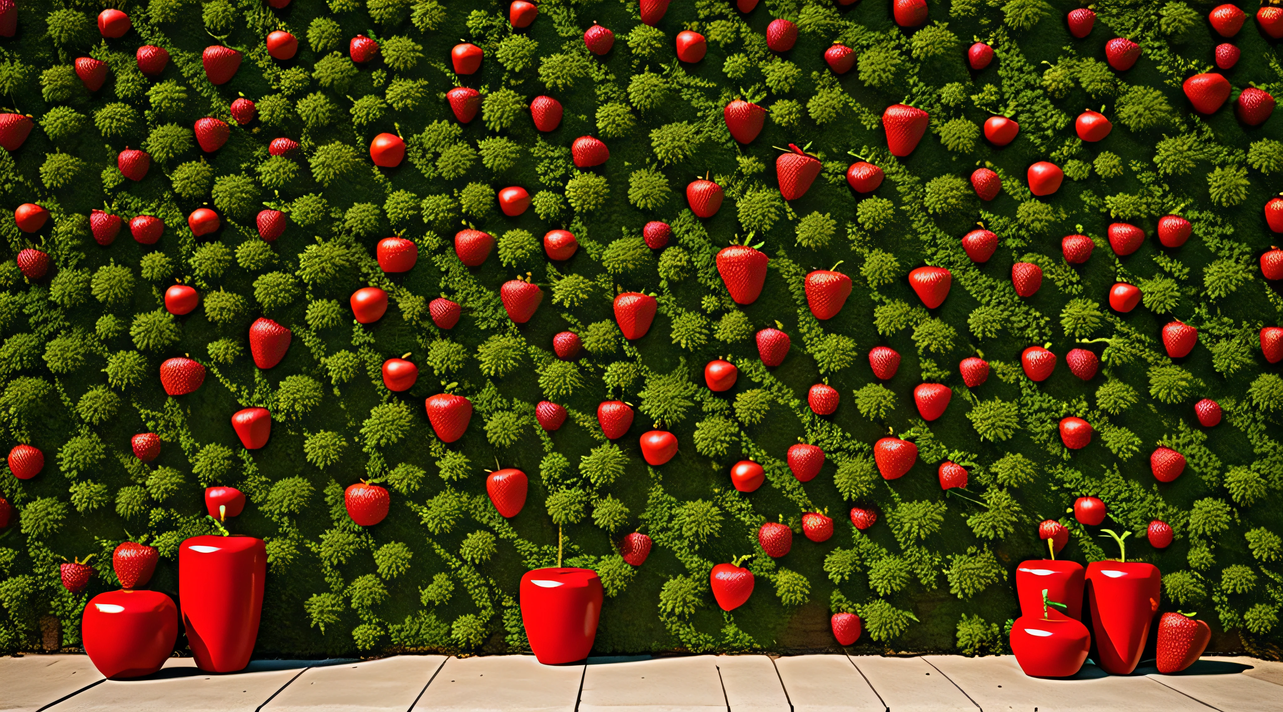 (Best quality at best, 4K, A high resolution, tmasterpiece: 1.2), ((((Super complex and detailed, Flat rhythmic arrangement decorative wall, the wallpaper))), Simulate the maze-like texture of the strawberry surface, combined with bright colors , Create a sweet and fun background