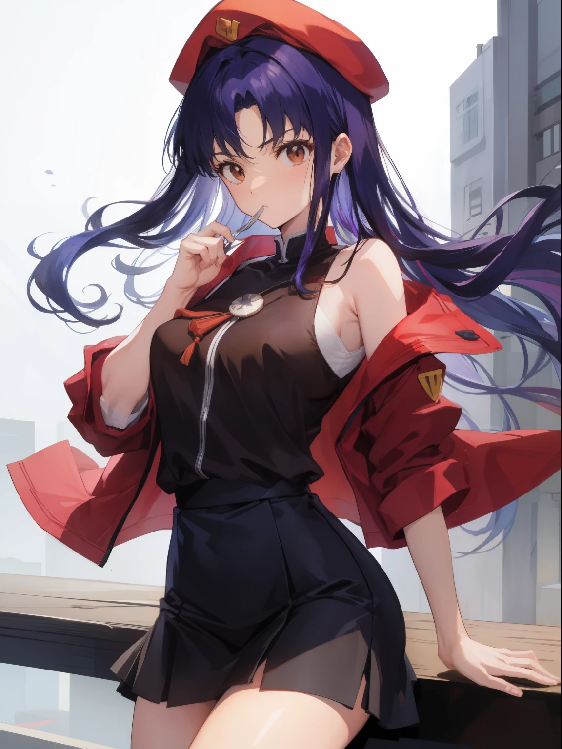 score_9, score_8, score_7, source_anime,
<lora:jill-ponyxl-000005:1> jill stingray, 
necktie, pantyhose, skirt, vest, white shirt,
fur trim, open coat, red coat
1girl, solo, smoking,
night, cityscape, tokyo tower