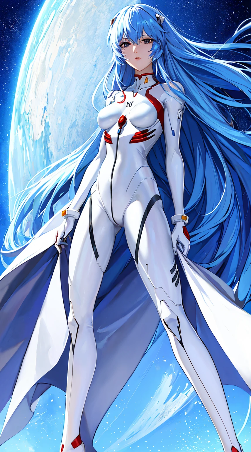 (tmasterpiece, quality, Best quality at best, offcial art, Beautiful and beautiful:1.2)Yalibo，ayanami rei，Long blue hair，tightsuit