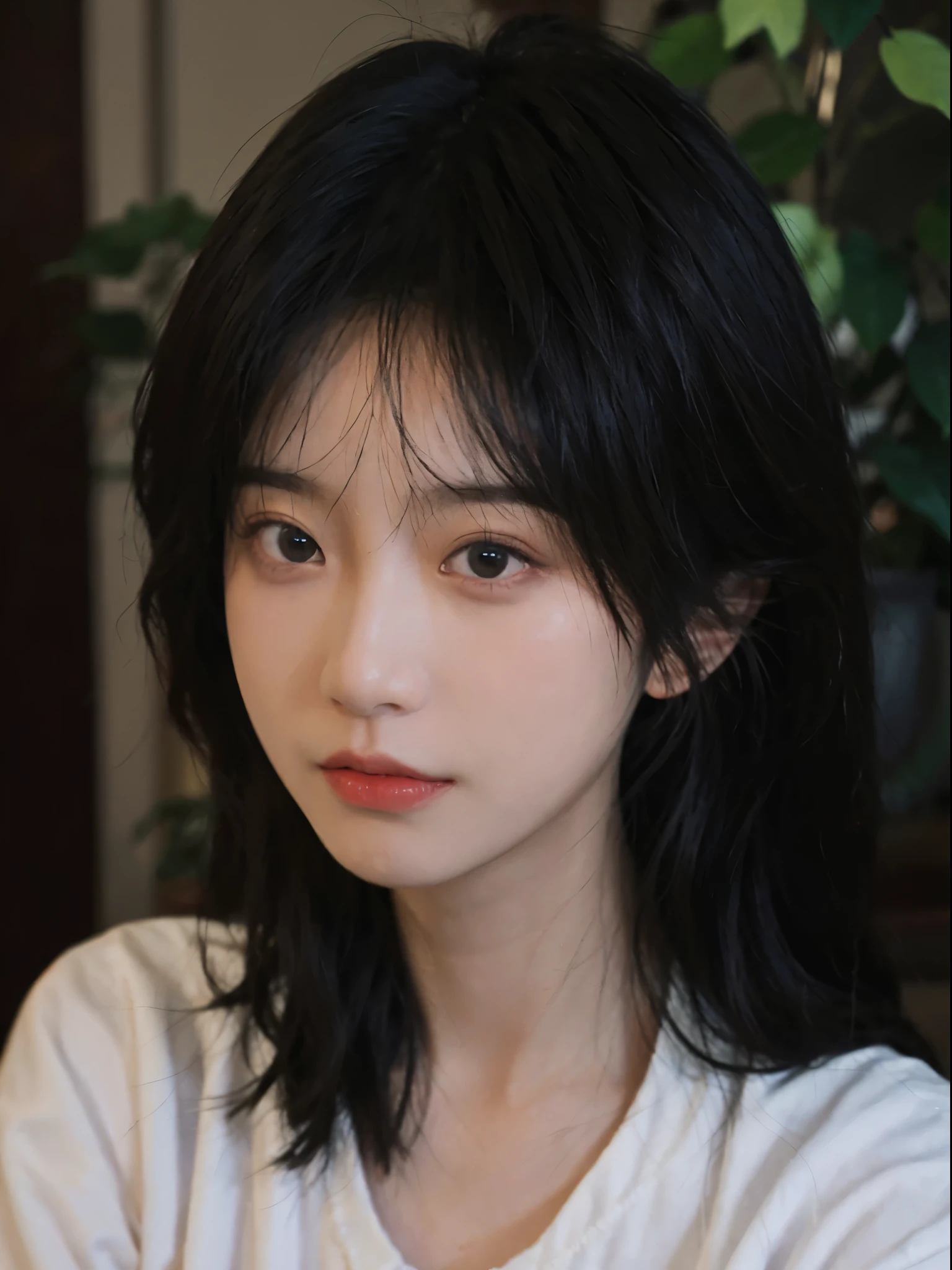 best qualtiy， 超高分辨率， （realisticlying：1.4），Fide (arafed) longblackhair、Asian woman in white shirt, soft portrait shot 8 k, she has black hair With bangs, jinyoung shin, IU, 8k artistic german bokeh, soft portrait, Nam Jae-yeon, innocent look, ulzzangs, Starting from 8K matte, Bae Xiuzhi, With cute doting eyes, 🤤 girl portrait, With bangs