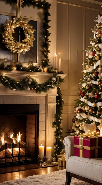 (best quality,4k,8k,highres,masterpiece:1.2),ultra-detailed,(realistic,photorealistic,photo-realistic:1.37),family,Christmas scene,warm atmosphere,cozy setting,nostalgic decorations,ornaments,happy parents and children,joyful expressions,beautifully decorated Christmas tree,soft glowing lights,festive colors,happy moments,magical ambience,snow-covered ground,smiling faces,laughter,stockings hanging on the fireplace,fire crackling in the background,candlelight filling the room,snowflakes falling gently from the sky,sparkling tinsel,wrapping paper and ribbons,delicious food and desserts,delightful aromas,generous gift exchange,love,unity,full of warmth and love