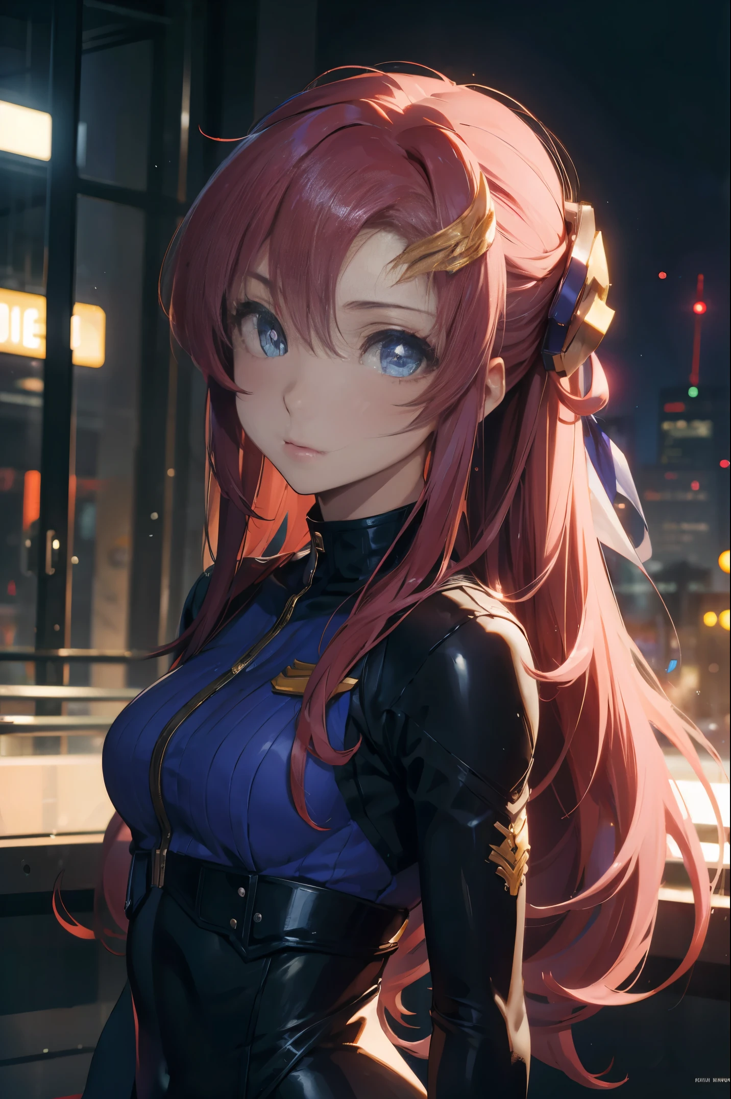lacusclyne, lacus clyne, blue eyes, hair ornament, long hair, wave hair ornament, pink hair,
BREAK bodysuit, pilot suit, pink bodysuit, science fiction,
BREAK outdoors, city,
BREAK looking at viewer, BREAK (masterpiece:1.2), best quality, high resolution, unity 8k wallpaper, (illustration:0.8), (beautiful detailed eyes:1.6), extremely detailed face, perfect lighting, extremely detailed CG, (perfect hands, perfect anatomy),