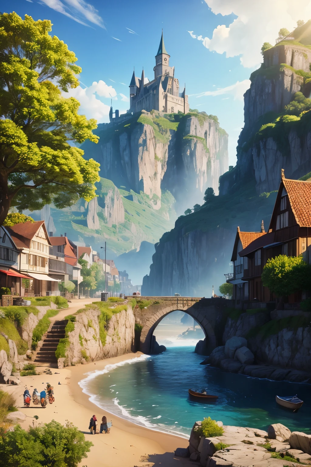 The pixel art is a beautiful view of the town in a screenshot, in the style of arthur wardle, baroque maritime, aleksi briclot, fernand toussaint, realistic blue skies, modularity, 32k uhd