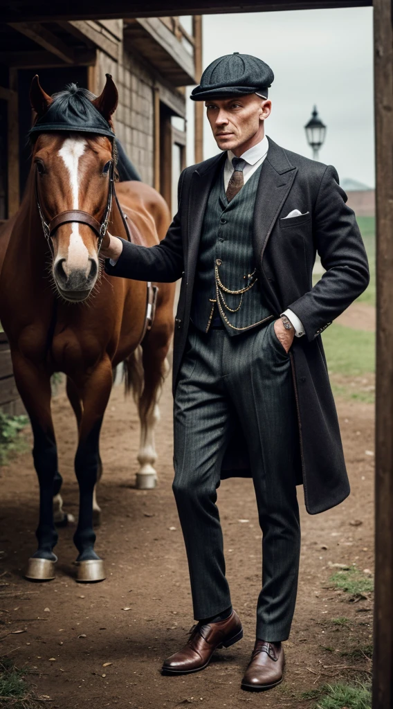 a horse in a human shape wearing peaky blinders clothes