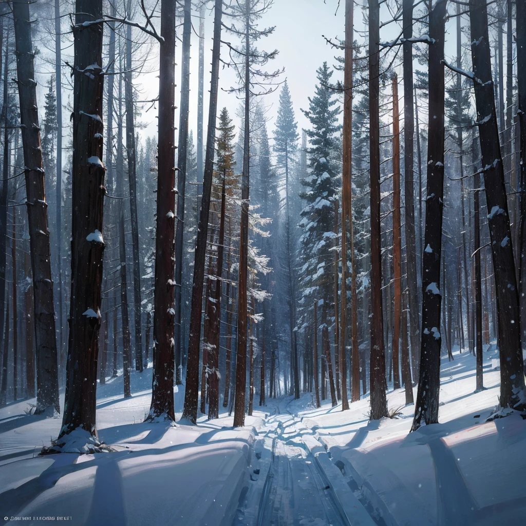 without people, without animals, a dark forest with snow covered trees, dense forest, concept art inspired by Raphael Lacoste, pixiv, conceptual art, anime background art, winter concept art, anime 8k woods, detailed scenery, snowy forest, snow forest, background artwork, background art, moonlit forest environment, quiet forest night scene, blue forest, winter forest, beautiful anime scene, in a snowy forest setting