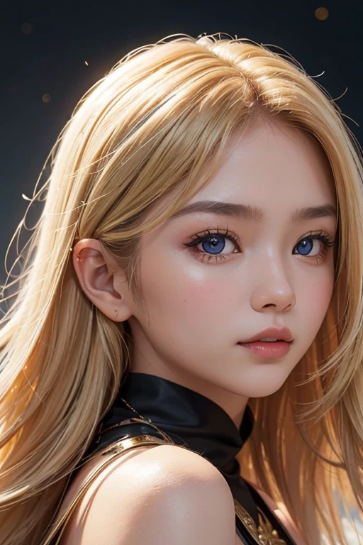 Portrait close up photo of young woman with Thai face, 21 years old, long blonde hair. high resolution The background has beautiful bokeh.