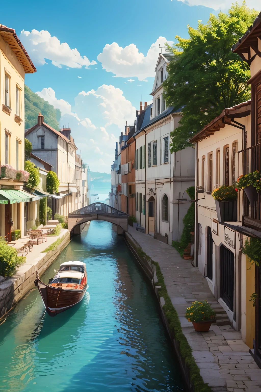 The pixel art is a beautiful view of the town in a screenshot, in the style of arthur wardle, baroque maritime, aleksi briclot, fernand toussaint, realistic blue skies, modularity, 32k uhd