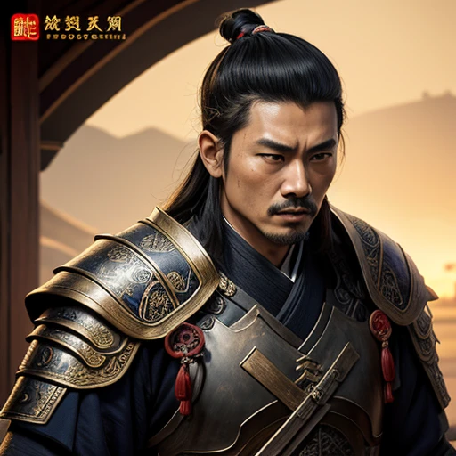 oriental、man in ancient chinese armor、ancient chinese hairstyle man、three kingdom、multiple warlords、top-quality、​masterpiece、超A high resolution、(Photorealsitic:1.4)、Cinematic poster