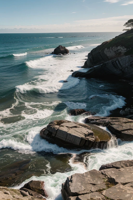create a seascape with rocks, 8K, UHD.