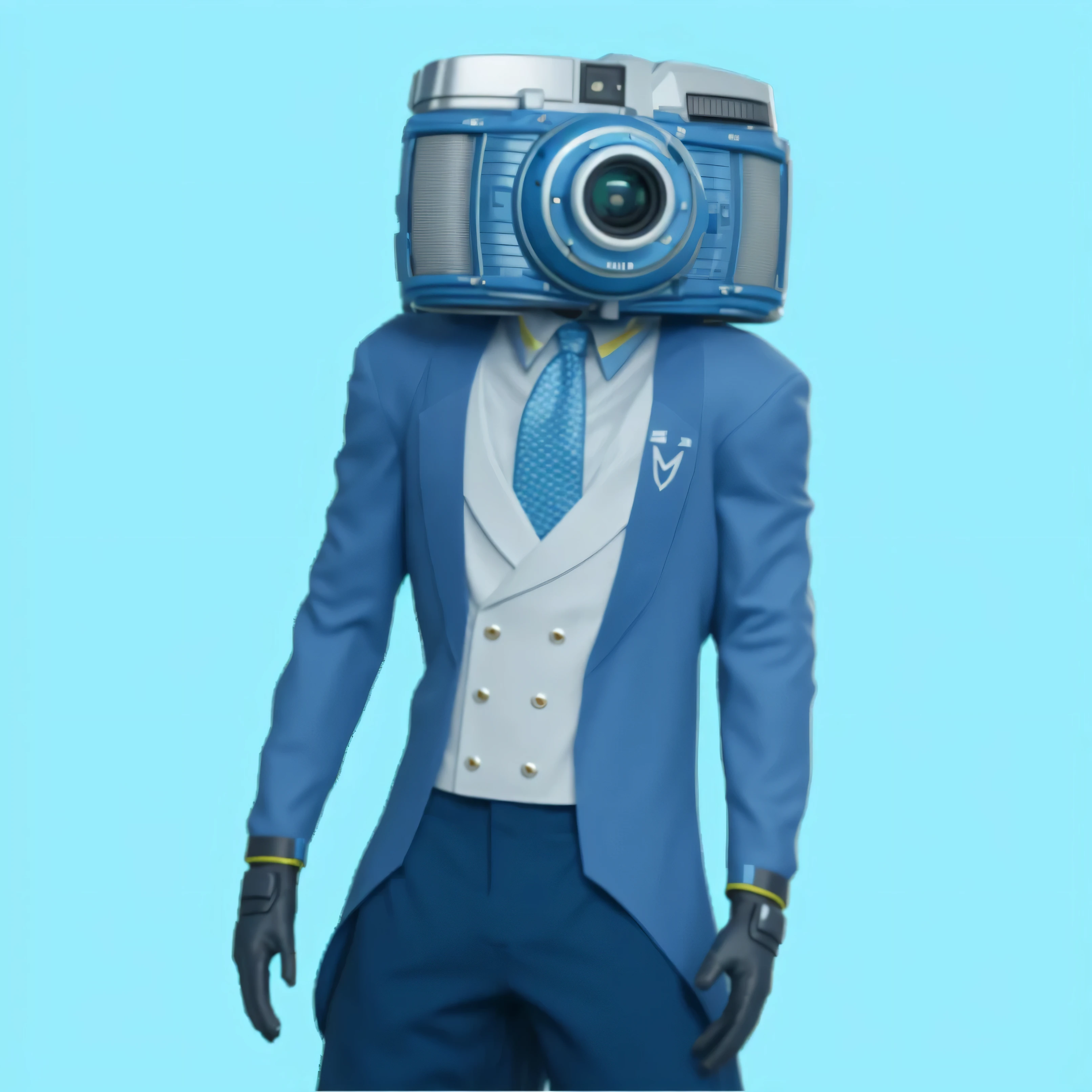 a close up of a person wearing a camera on their head, as a fortnite character, fortnite style, fortnite skin, light blue skin, fortnite character, 3rd person camera, tokusatsu suit vaporwave, lunar themed attire, fortnite art style, blue face unreal engine, 3rd-person camera!, in the skin of fortnite, tane skin, freezing blue skin