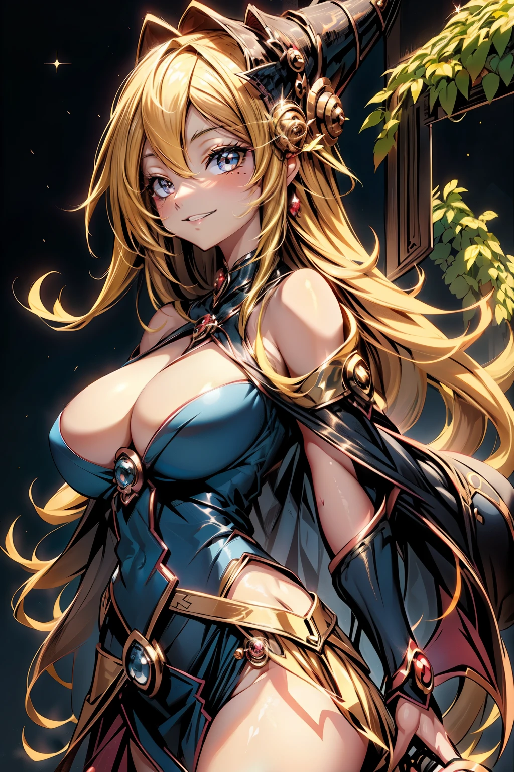 anime, Mujer, solamente, Cabello largo, They are smiling, debajo de los senos, cabello rubio dorado, cabello lacio desordenado, cabello encrespado, ojos amarillos dorados, cuerpo completo, Orejas de caballo, Conjunto de punk rock, pose