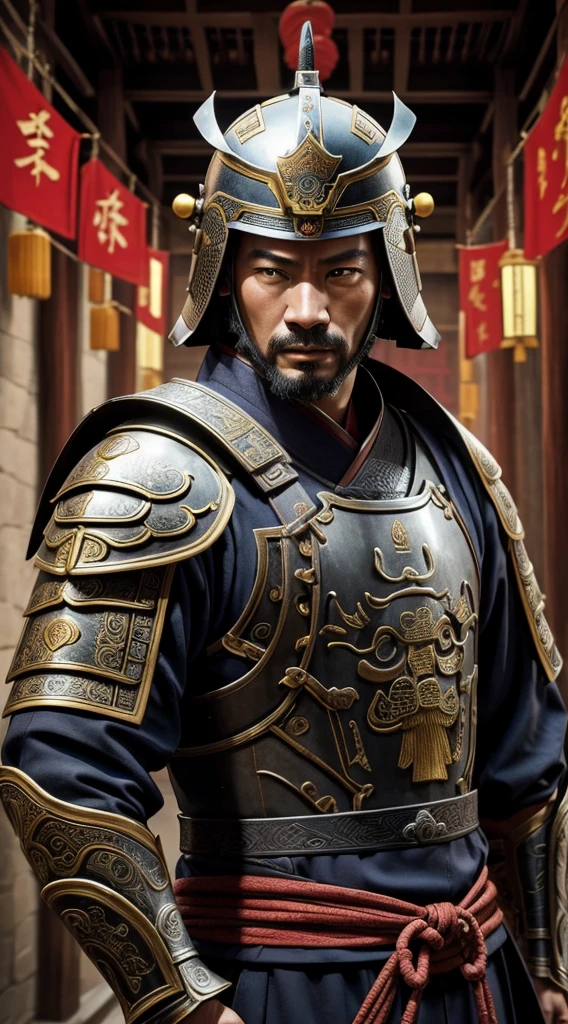 oriental、man in ancient chinese armor、ancient chinese helmet man、three kingdom、multiple warlords、top-quality、​masterpiece、超A high resolution、(Photorealsitic:1.4)、Cinematic poster