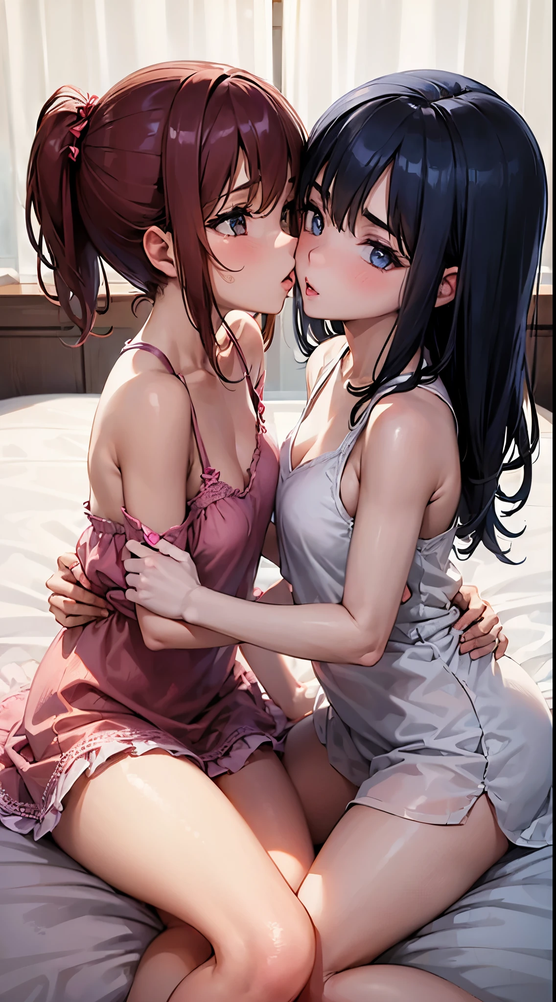 (((2 girls in bed kissing))) a very aggressive girl