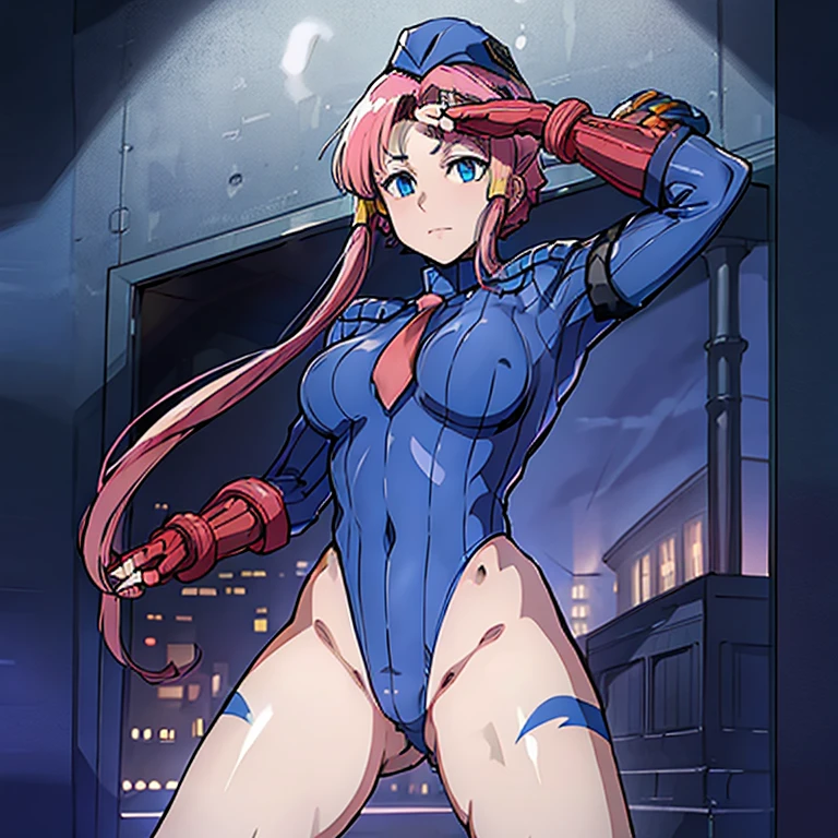 ultra-detailed, Explicit, Beautiful body, Beautiful Nose, Beautiful character design, perfect eyes, perfect face, ultra highres, 4K, beautiful legs, perfect legs, Nice hands, Perfect hand, Masterpiece, Best Quality, Highly detailed, illustration, absurdres, street fighter, doll suit, shadaloo doll, dollsuit, girls, multiple girls, expressionless, blank eyes, looking at viewer, red gloves, emotionless, black latex, corrution, mind control, female combatant, full body, hypnotized, unhappy trance, full body suit, ribbed bodysuit, both arms at side, obey, perfect female body, extremely glossy latex, hypnosis, hypnoLora, empty eyes, Mind control device, poses, submissive_pose, Slave, hat, necktie, stand up straight, standing, standing at attention, hat, necktie, belt, latex, ribbed bodysuit, thighhighs, garter belt, Fighting Stance, extending the right arm from the shoulder into the air with a straightened hand, nazi saluting, military, military saluting, salute, thigh boots, Long hair, pink hair, blue eyes, Mizunashi Akari, Aria, war background, apocalyptic background