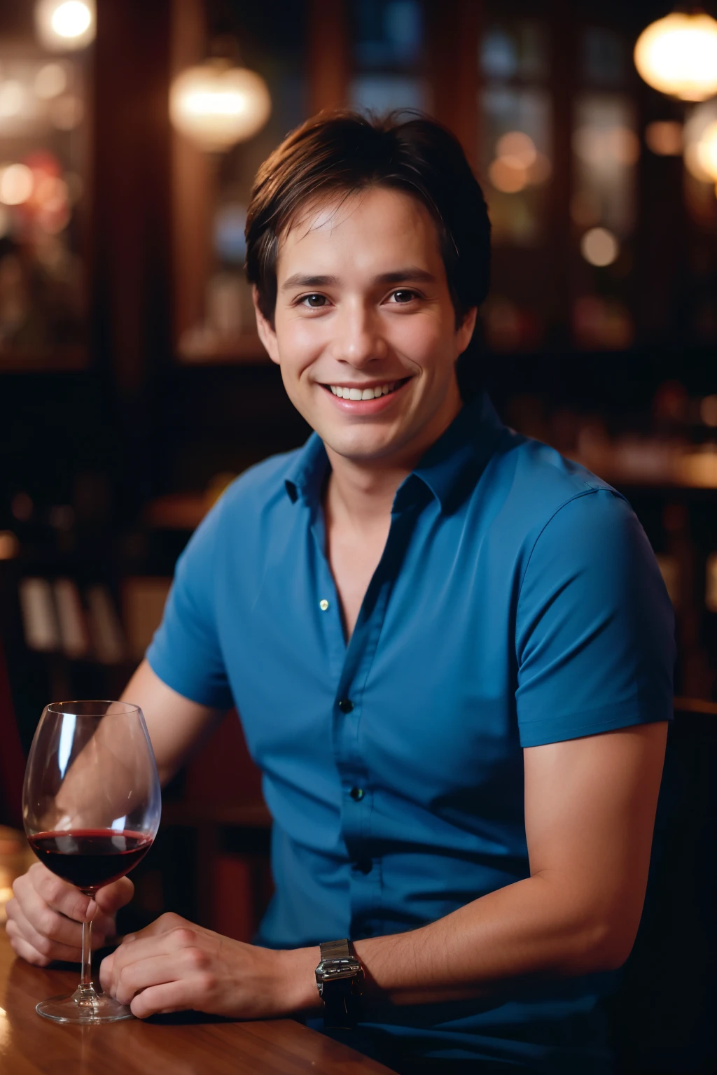 Smiling man sitting at a table with a glass of wine, Raphael Personnaz, Ricardo Milos, Directed by: Juan Carlos Stekelman, Gauthier LeBlanc, Miguel Iglesias, inspired by david rubín, Artur Bordello, Federico Pelat, inspired Directed by: Juan Carlos Stekelman, Directed by: Dietmar Damerau, Directed by: Etienne Delessert, René Laloux