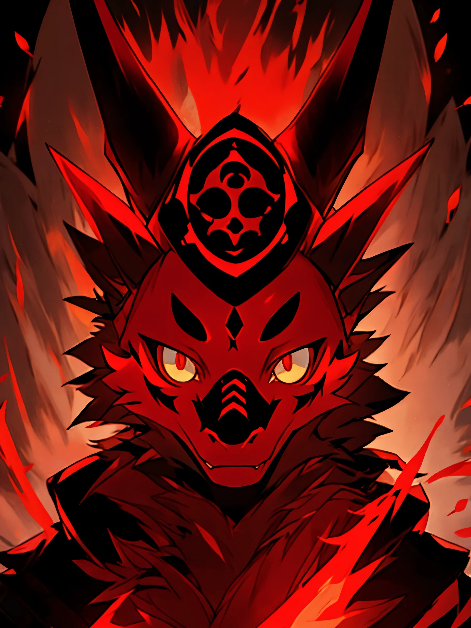 a furry cultist wearing a dragon mask with glowing red eyes looking at viewer