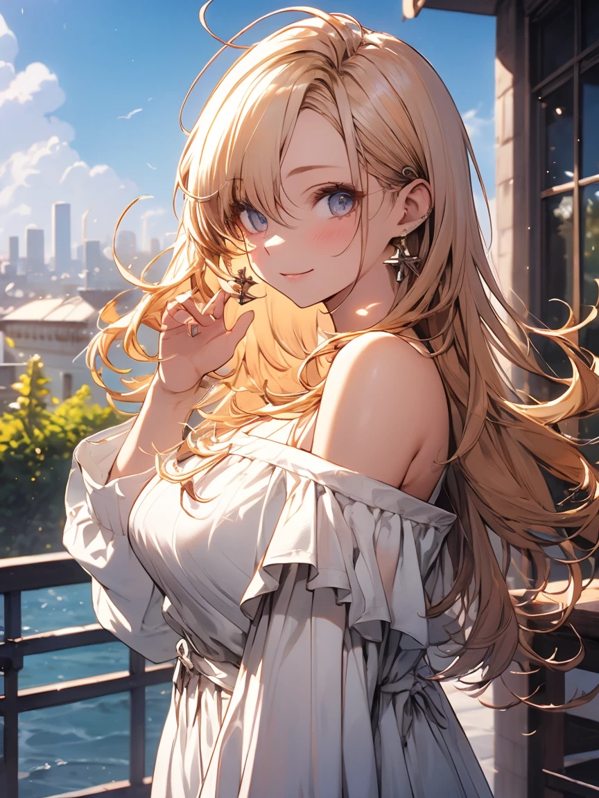 masterpiece, absurdres, best quality, ultra detailed, high Resolution, detailed illustration, extremely beautiful detailed face and eyes, bright colour, 1girl, (loli), cute face, Delicate beautiful face, magenta eyes, cute eyes, sparkling eyes, big eyes, medium breasts, (perky breasts:1.1), (pointy breasts:1.1), medium hips, glamorous body, white skin, smile, BREAK, long bob cut, (blonde hair:0.8), messy hair, detailed hair, shiny hair, BREAK off shoulder sweater, long skirt, tiny ribbon, restaurant, shortcake, real world, natural lights, perfect lighting,