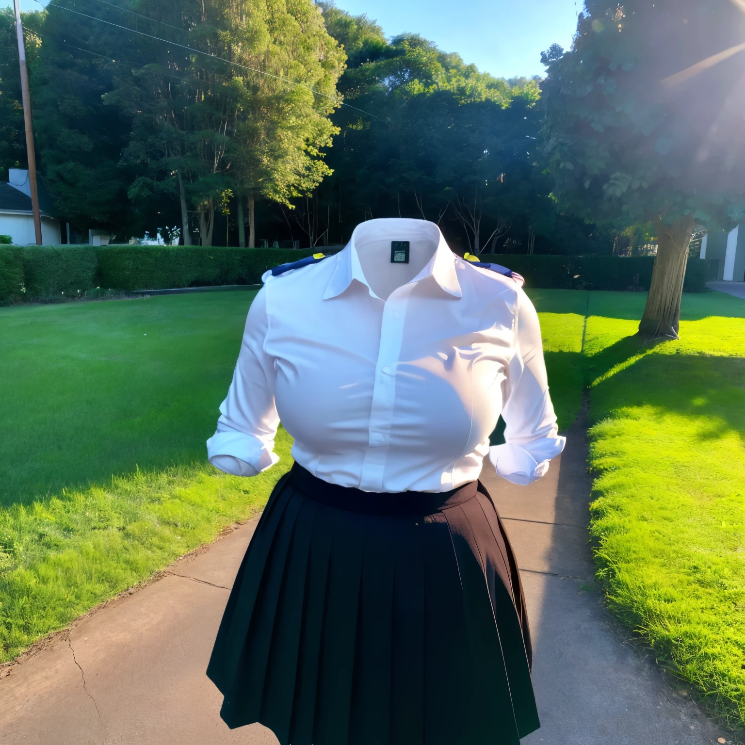 chubby, fat, school uniform, green ribbon, yellowcute pose, (invisible, no humans, headless, faceless:1.5), (close-up to breasts), cute big breasts, (8k, RAW photo, best quality, masterpiece, high resolution, extremely detailed CG:1.2), (realistic, photo-realistic:1.37), photon mapping, radiosity, ((Hasselblad photography)), physically-based rendering