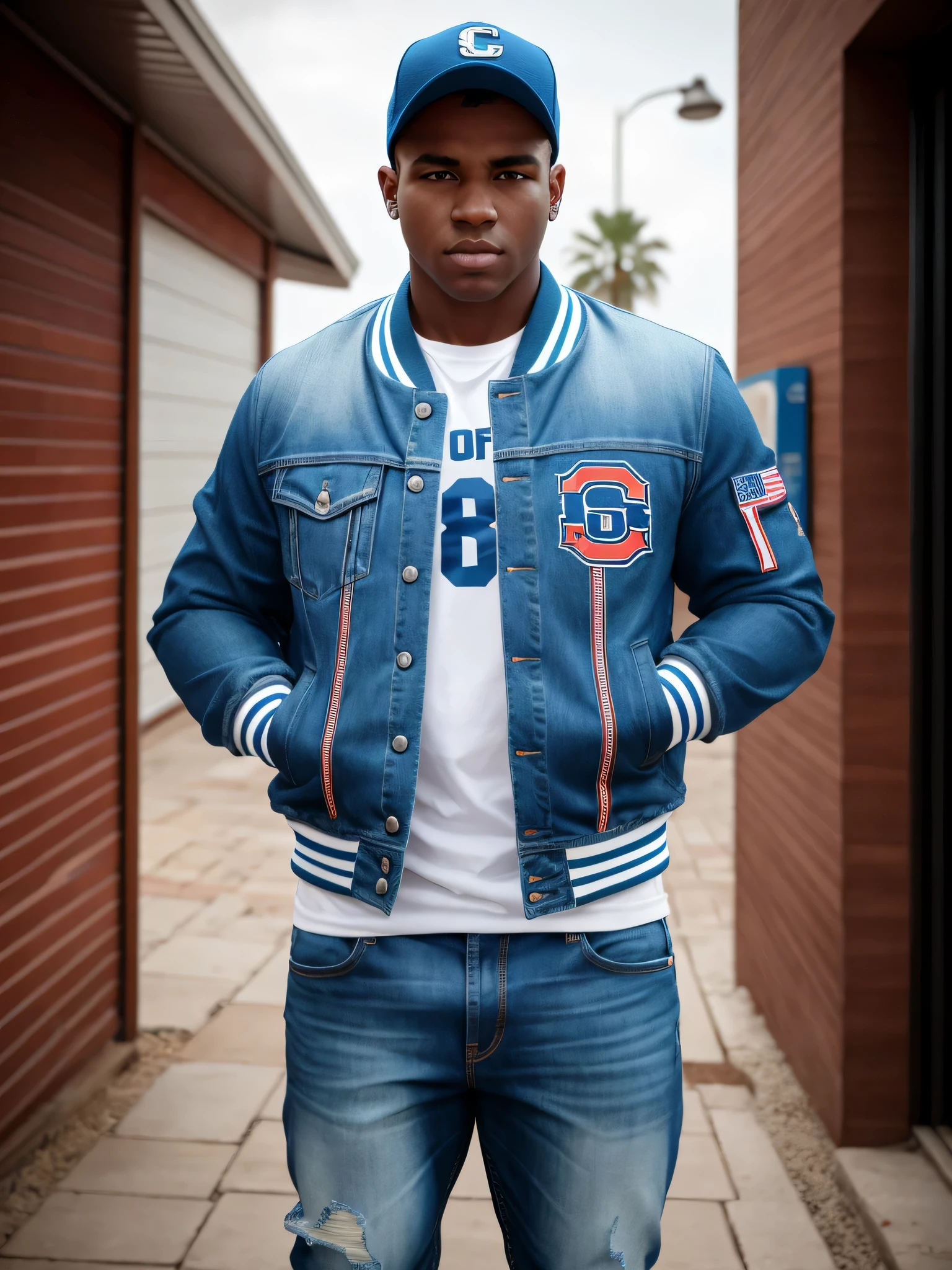 RAW photo, (male), 1boy, a photograph of jeremy_penn standing (varsity jacket shirt and shorts), <lora:Jeremy_Penn-09:0.8>, 8k uhd, dslr, soft lighting, high quality, film grain, Fujifilm XT3