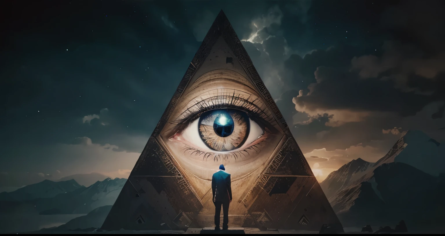 a man standing in front of an all seeing eye