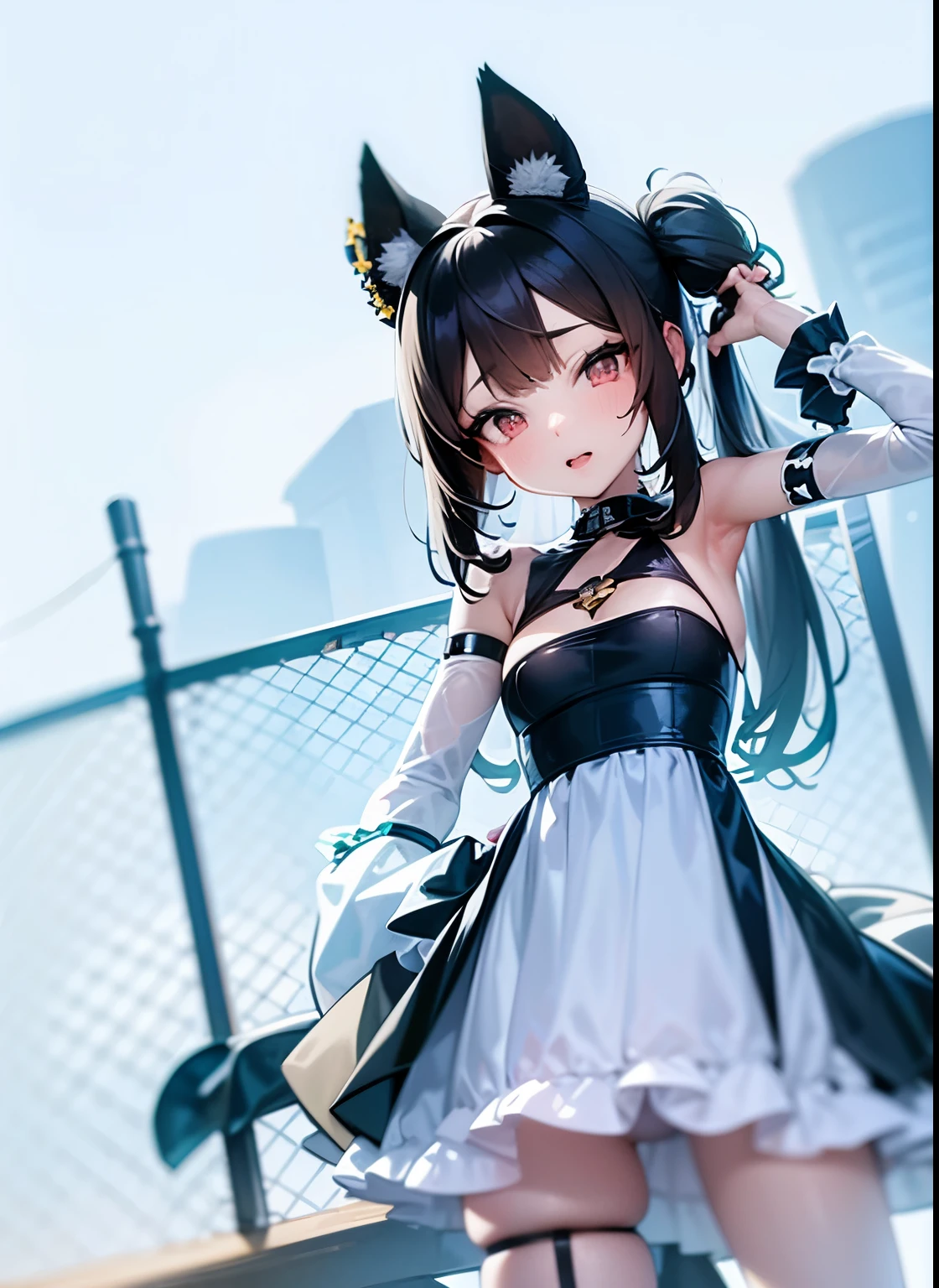 anime girl in a black and white vestido with a cat ears, anime cat girl in a Sirvienta costume,  de un chico gato! Sirvienta! vestido, Estilo Azur Lane, Sirvienta outfit, Anime style. 8k, Anime styled 3d, anime girl in a Sirvienta costume, colas gemelas blancas_Guantes, Anime Moe Artstyle, Anime Catgirl