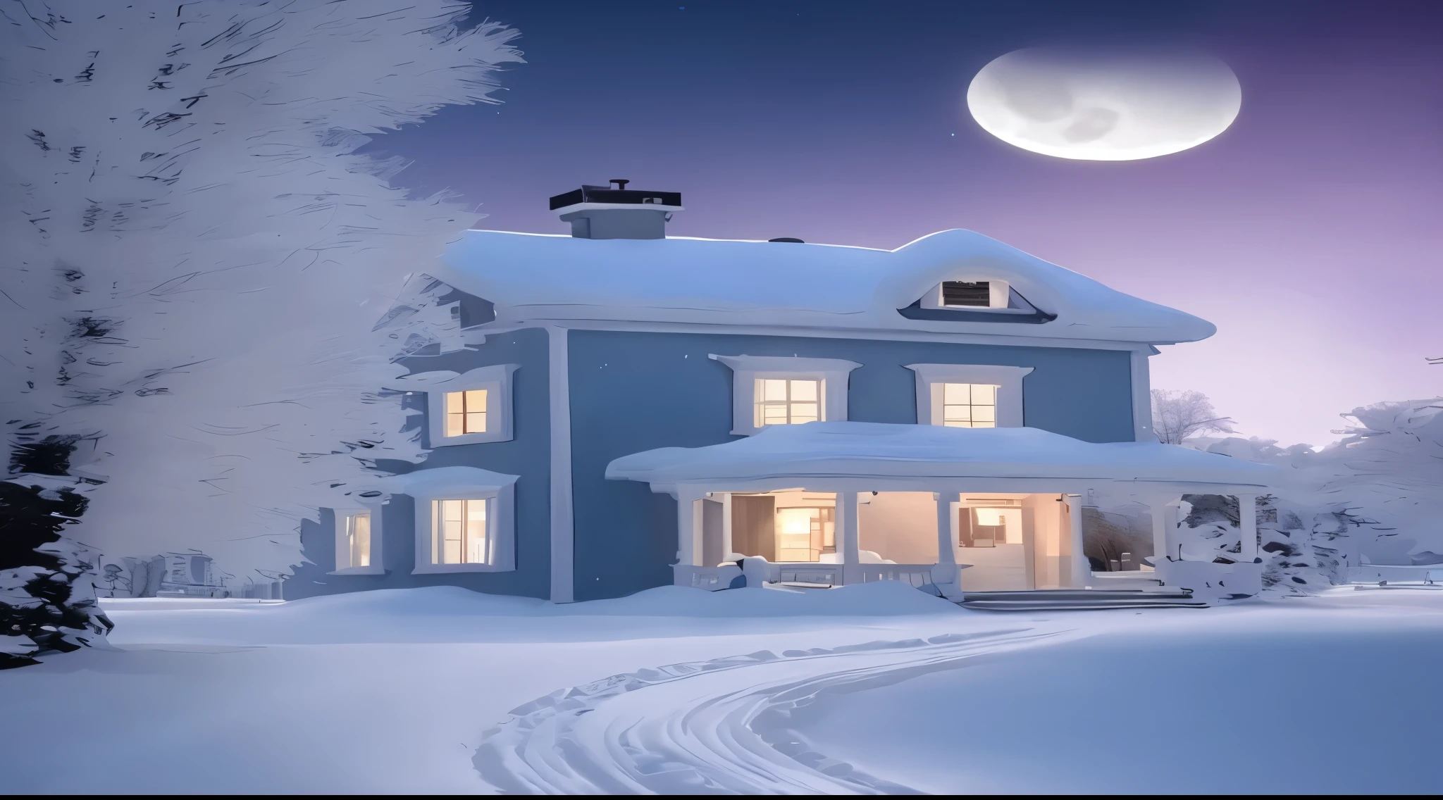 arafed house in a yukiy landscape with a full moon, beatiful house, Winter nights, yukiy winter, House background, moonlight yukiing, (yuki), fantasia de cena de inverno, yukiy night, winter yuki, yukiy winter christmas night, Winter wonderland, winter time, winter setting, moonlight yuki, winter in the yuki, winter time, yukiy winter scene, In winter