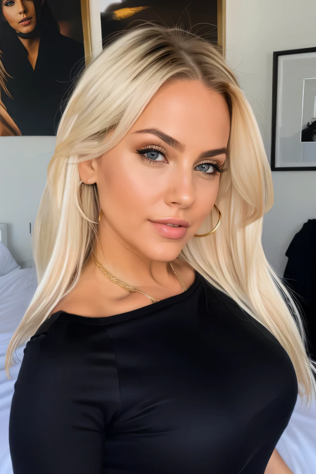 one girl ,hires. very sharp, wide angle, a extremely albanian albanian woman, blond hair, realistic detail, realistic, instbds, , detailed, sexy fashionista, dress, detailed skin,portrait,upper body portrait , extreme detailed face, eyes,face straight into the camera,smile,beautiful white teeth