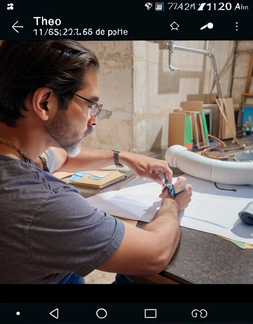 there is a man who is working on something on a table, Fanart, aesthetic shot, illustration, random artist, cuidadosamente desenhado, Postagem no Reddit, escultor, instagram post, facebook post, Velho fazendo trabalho duro, 插圖, Artesanato, Desenho de qualidade, visual deslumbrante, an artistic pose, Capturado no iPhone, animation still, an illustration