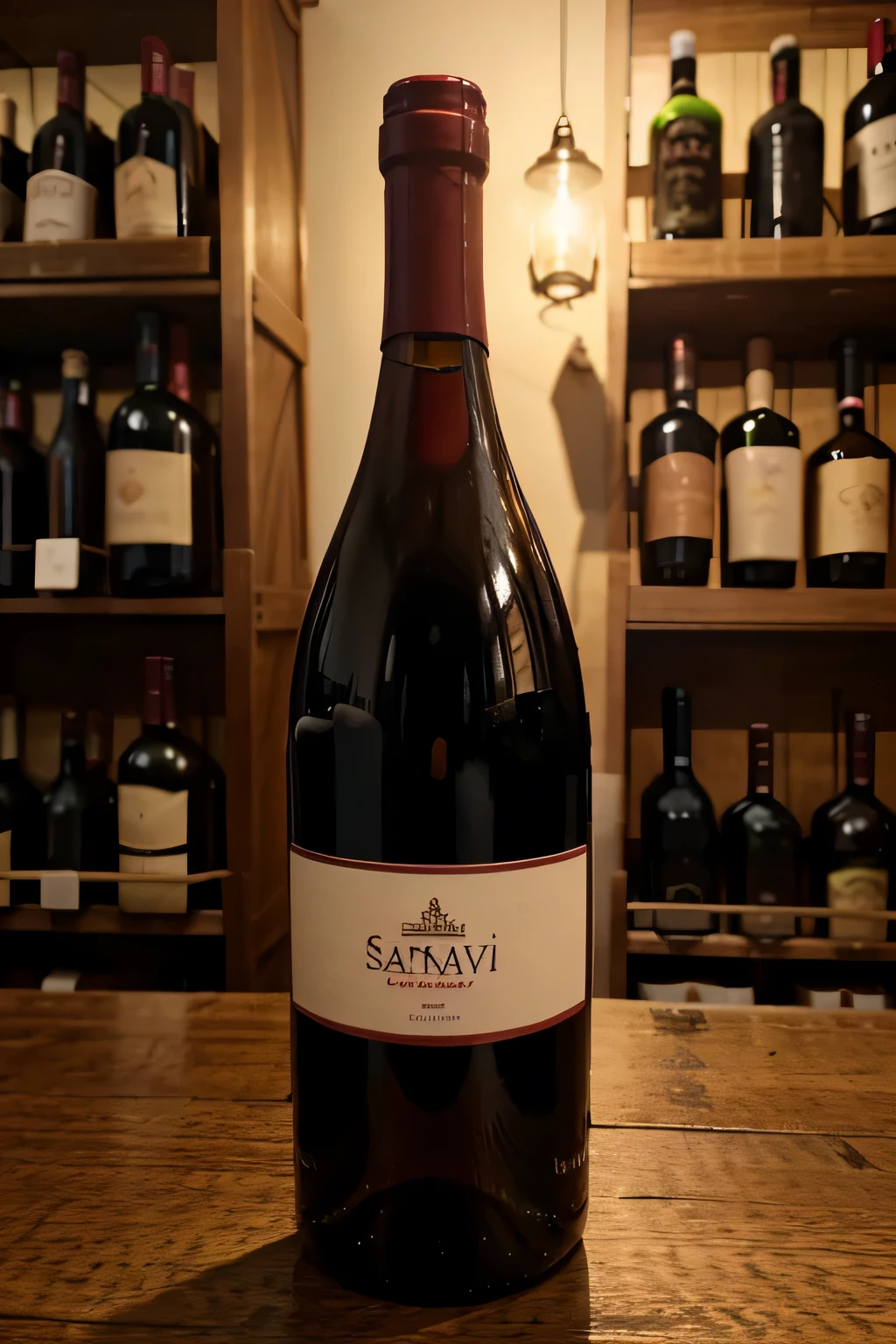 wine bottle labeled "Saperavi" with a charming background