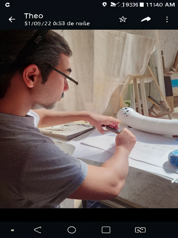 there is a man who is working on something on a table, Fanart, aesthetic shot, illustration, random artist, cuidadosamente desenhado, Postagem no Reddit, escultor, instagram post, facebook post, Velho fazendo trabalho duro, 插圖, Artesanato, Desenho de qualidade, visual deslumbrante, an artistic pose, Capturado no iPhone, animation still, an illustration