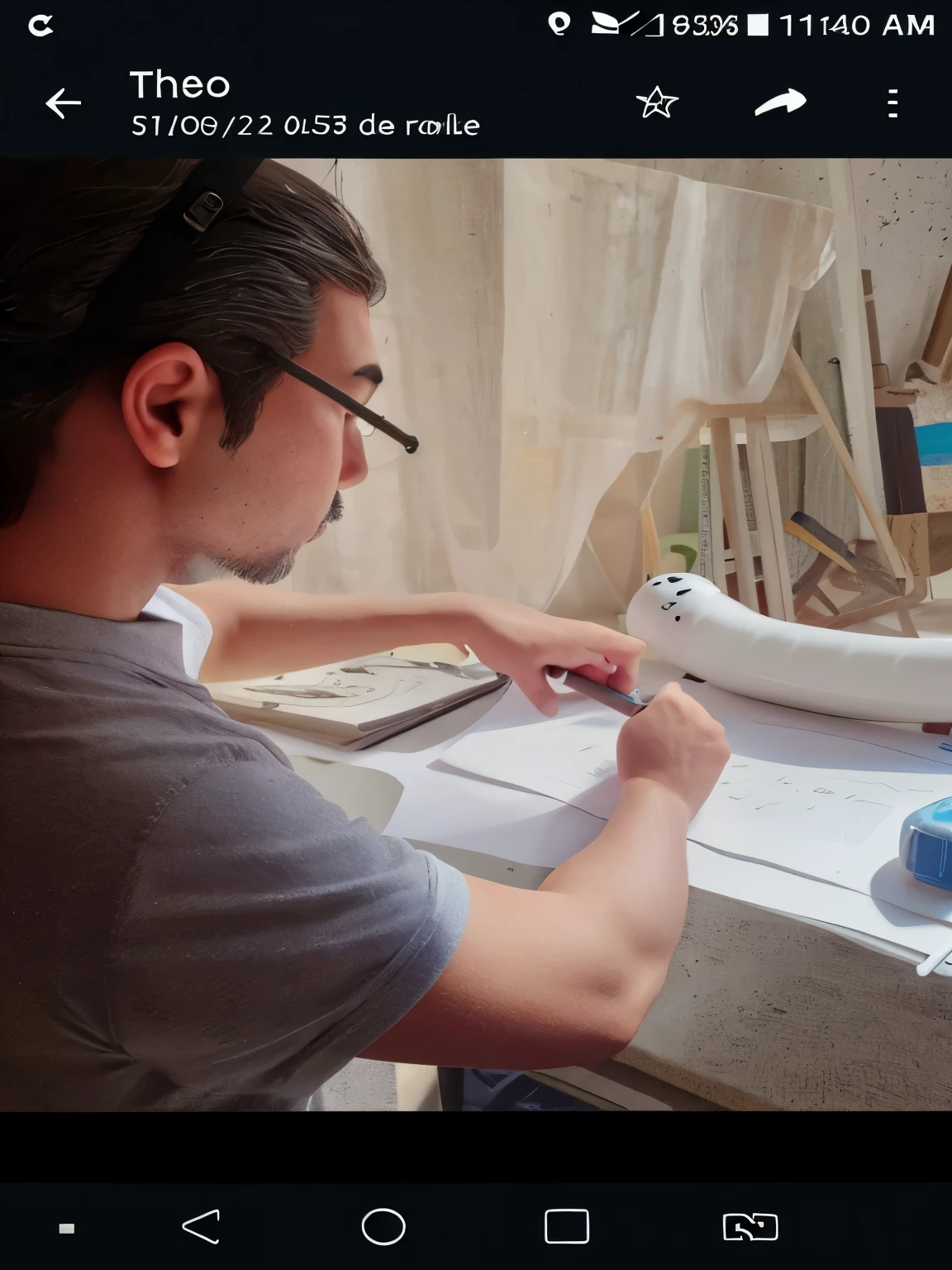 there is a man who is working on something on a table, Fanart, aesthetic shot, illustration, random artist, cuidadosamente desenhado, Postagem no Reddit, escultor, instagram post, facebook post, Velho fazendo trabalho duro, 插圖, Artesanato, Desenho de qualidade, visual deslumbrante, an artistic pose, Capturado no iPhone, animation still, an illustration